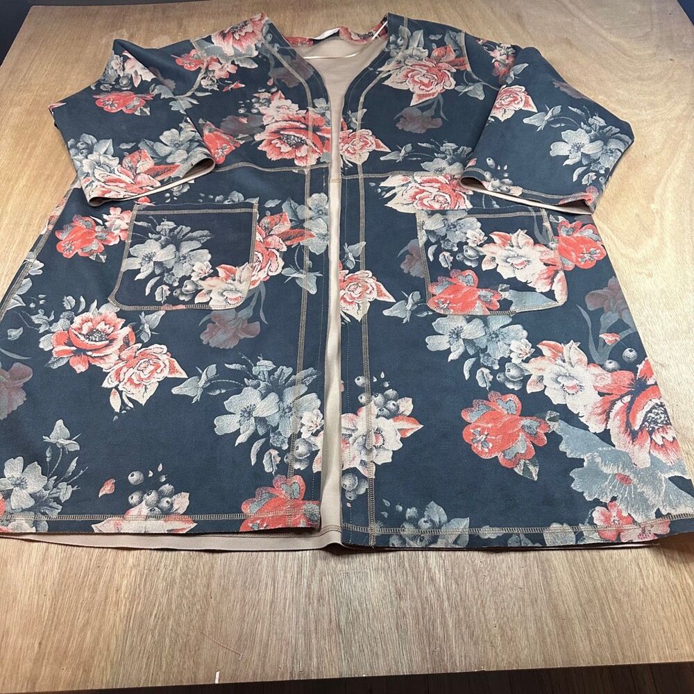 Philosophy Woman Faux Leather Floral Duster Long Jacket Womens 1X